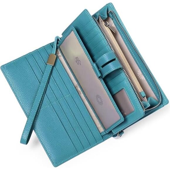 Wallet RFID Blocking Leather Wallets Credit Card Organizer with Checkbook Holder - Picture 7 of 7